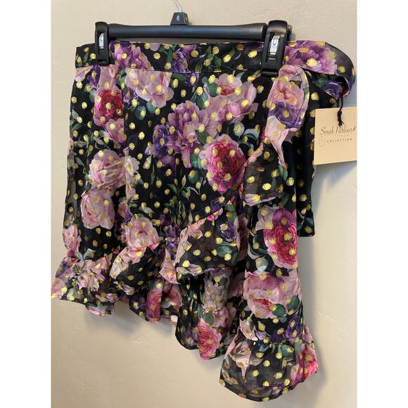 Smak Parlor Floral Gold Polka Dot True Wrap Ruffle Skirt NEW Size Large - Picture 4 of 13